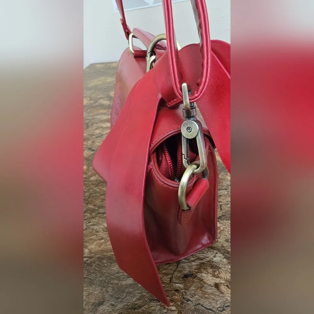 Walsa Red Bow Crossbody Satchel Bag Floral Cutout Top Handle Purse